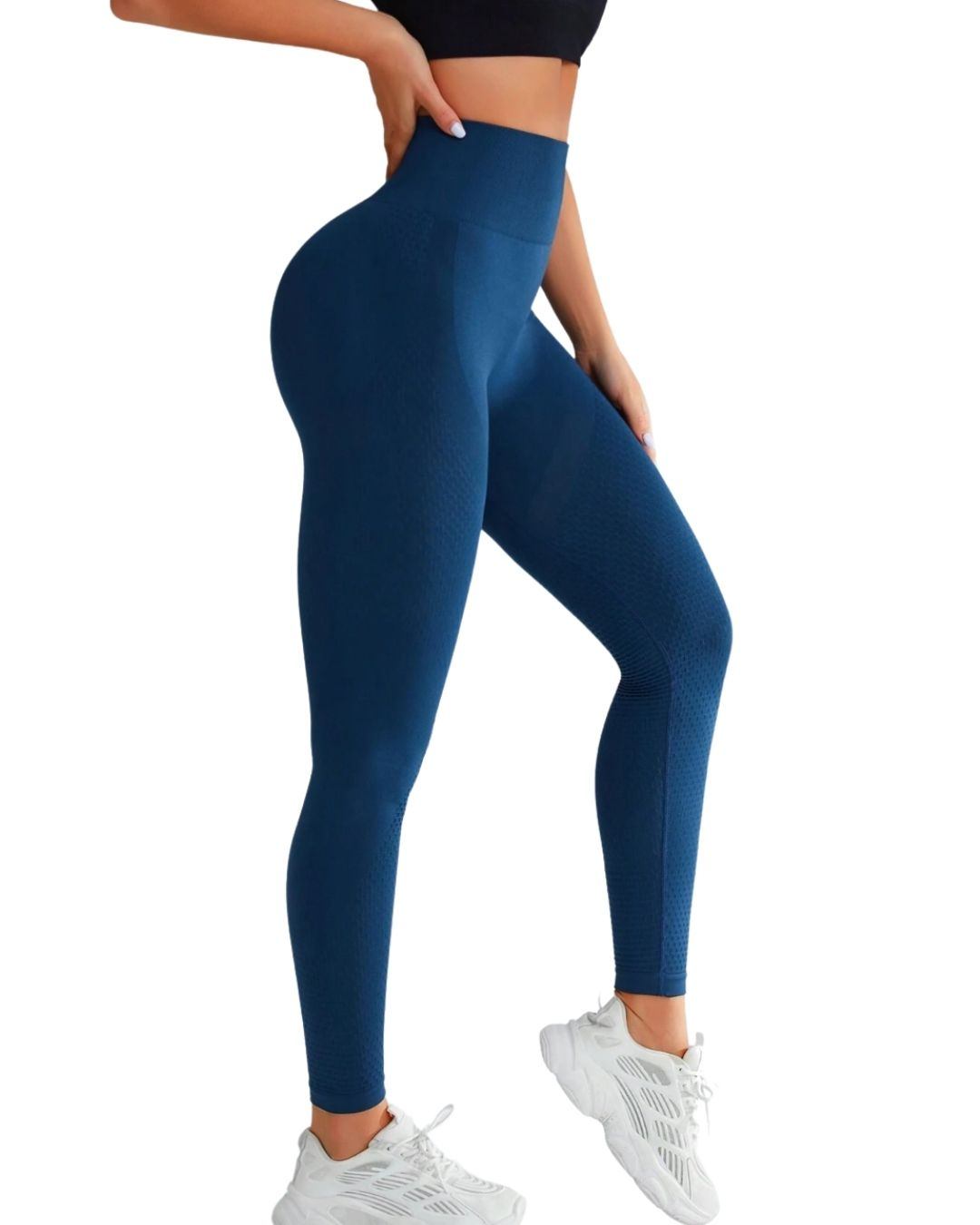 Blue high-waist seamless Studio Endure Leggings with breathable, quick-dry fabric and compression band