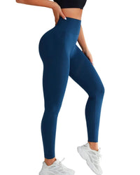 Blue high-waist seamless Studio Endure Leggings with breathable, quick-dry fabric and compression band