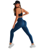 Studio Endure Leggings in navy, high-waist, seamless, breathable fabric.