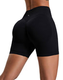 Black ORU ELURA SHORT with high-rise waistband and 4-way stretch fabric for active and daily wear