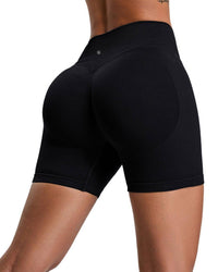 Black ORU ELURA SHORT with high-rise waistband and 4-way stretch fabric for active and daily wear