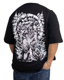 ORU Yak & Yeti oversized black cotton tee with white screen print design on back