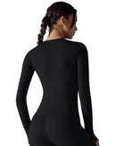 Everyday Long Sleeve Top in black, slim fit, stretchy fabric, round neckline.