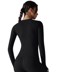 Everyday Long Sleeve Top in black, slim fit, stretchy fabric, round neckline.