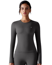 Everyday Long Sleeve Top in black, slim fit, stretchy fabric, round neckline.