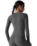 Everyday Long Sleeve Top in black, slim fit, stretchy fabric, round neckline.