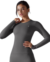 Everyday Long Sleeve Top in black, slim fit, stretchy fabric, round neckline.
