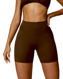 ORU MIKA SHORT high-waisted brown sculpting shorts with V-shaped back design for a natural butt-lift, breathable quick-dry fabric, ideal for gym, yoga, and running.