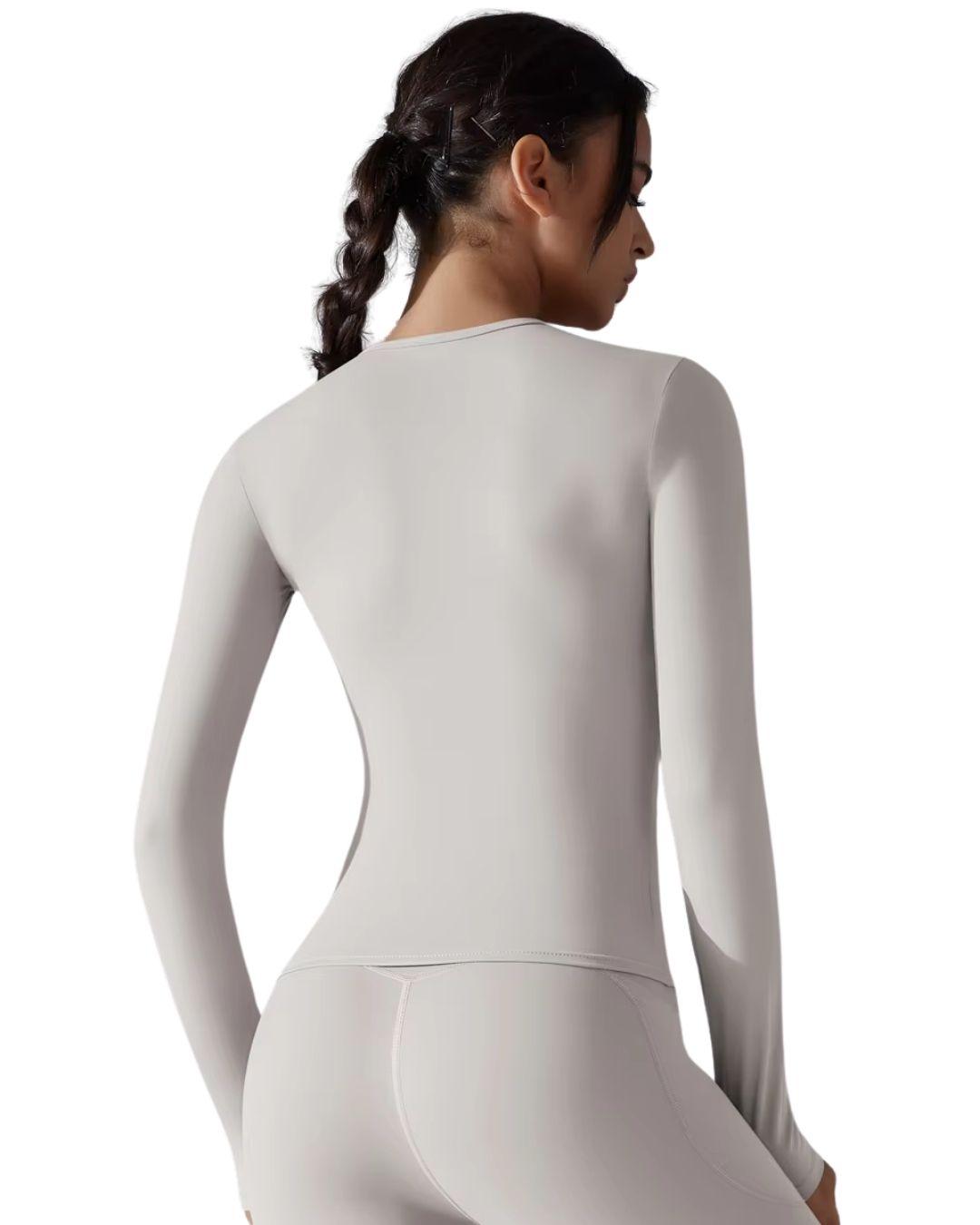 Everyday Long Sleeve Top in black, slim fit, stretchy fabric, round neckline.