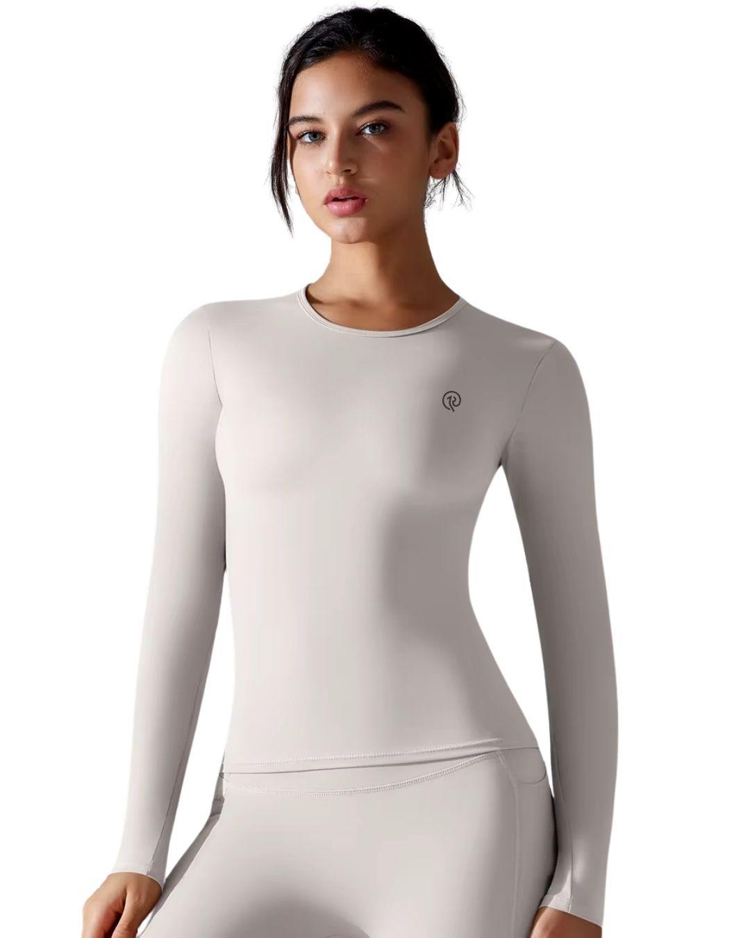 Everyday Long Sleeve Top in black, slim fit, stretchy fabric, round neckline.