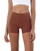 ORU Mid-Rise Yoga Shorts in brown, slim fit, high stretch nylon spandex fabric with subtle glute contour and odor resistance